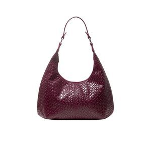 Casual Handbag Faux Woven Leather One Shoulder Tote Bag Red Violet :P